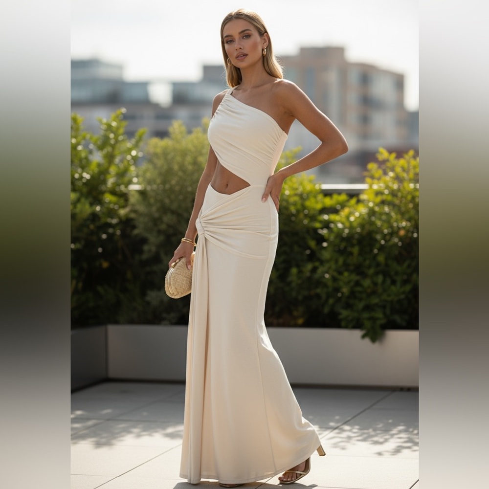 Closet Clear Out Flash Sale! One-Shoulder Cream Dress